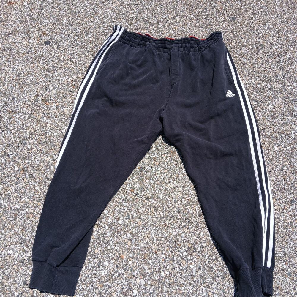 Adidas Sweatpants Mens XL Black Fleece Joggers 3 Stripe Elastic Waist Athletic